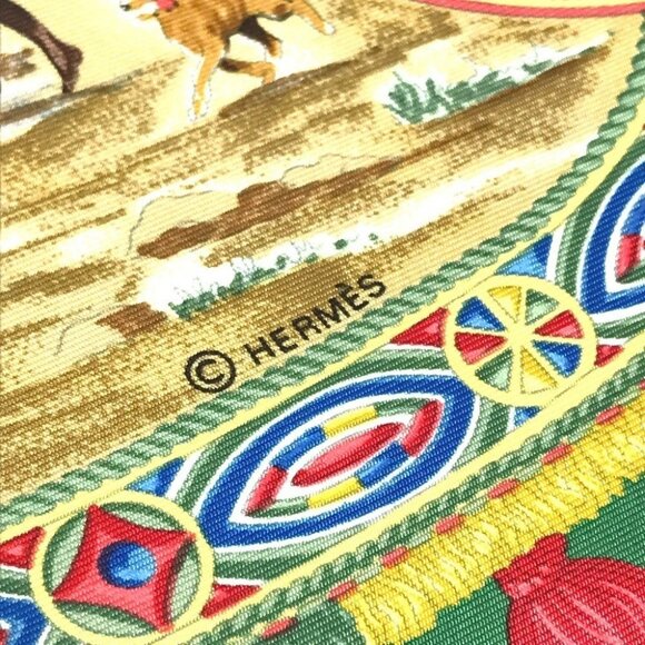 HERMES Carre90 Carre 90 CAVALIERS PEULS Poole jockey Scarf silk Green - Picture 9 of 14